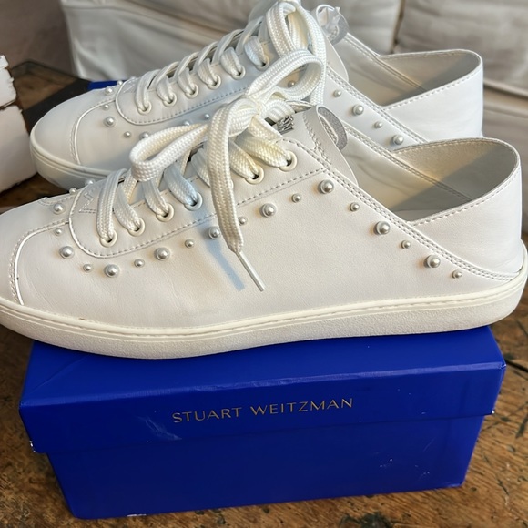 STUART WEITZMAN Women's Tillie Faux Pearl-Studded Leather Sneakers